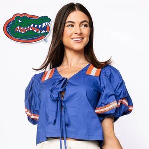 New! QUEEN OF SPARKLES Licensed Florida Gators Tie Front Top